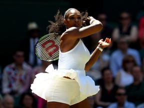 "I just feel more relaxed and more at peace than I may have been in the past," says Serena Williams, playing a forehand during Wimbledon match against Elena Vesnina on July 7, 2016, in London, England.
