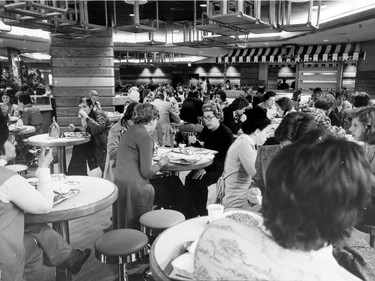 April 1976: The food court of the recently opened Complexe Desjardins.