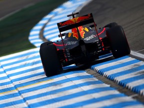 Max Verstappen steers his Red Bull during practice for the German Grand Prix.