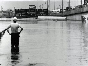 Decarie "canal." Deluge brings island to standstill; one dead. July 14th flooding that caused millions in damages. A trio of violent thunderstorms hammered the Montreal region.