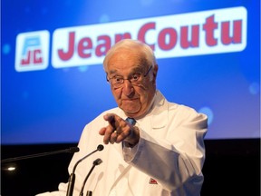 Jean Coutu, Chairman of the Jean Coutu Group, starts the proceedings at the pharmaceutical company's annual meeting in Longueuil, Que., on Tuesday, July 8, 2014.
