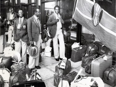 More than 30 African teams walked out of the Games after failing to convince the International Olympic Committee to bar New Zealand from the Games. (Seen here: Kenyan athletes wait for a bus outside Olympic Village, on their way to the airport after the African nation decided to boycott the 1976 Montreal Summer Olympic Games.)