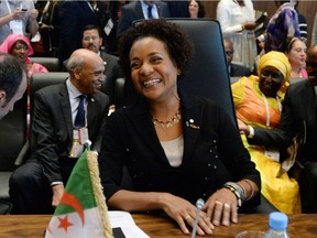 Former Governor General Michaelle Jean smiles after being chosen as the new Secretary-General of La Francophonie during the Francophonie Summit in Dakar, Senegal on Sunday, November 30, 2014.