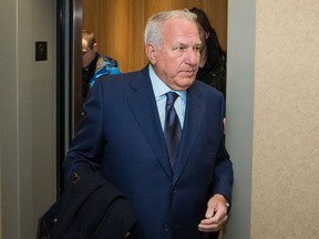 Bernard Trépanier arrives to testify at the Charbonneau Commission in Montreal on Monday, April 15, 2013.