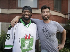 Former Montreal Canadiens hockey player P.K. Subban, now with the Nashville Predators, poses for a photograph with Pat Dussault, Just for Laughs senior writer, in Montreal on Wednesday, July 13, 2016.