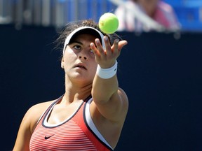 Bianca Andreescu (CAN) serves the ball to Kateryna Bondarenko (UKR) during Rogers Cup in Montreal on Sunday July 24, 2016. Bondarenko won the match 6-2 6-1.