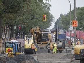 Work is ahead of schedule on St. Denis St., but that comes with a price: increased productivity means more noise and more dust.