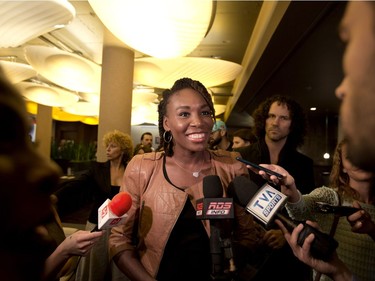 MONTREAL, QUE.: JULY 25, 2016 -- Venus Williams smiles as she greets the press prior to unveiling her new line of clothing, EleVen, in Montreal July 25, 2016.  (Christinne Muschi / MONTREAL GAZETTE)