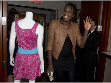 MONTREAL, QUE.: JULY 25, 2016 -- Venus Williams waves as she is greeted for her fashion show to unveil her new line of clothing, EleVen, in Montreal July 25, 2016.  (Christinne Muschi / MONTREAL GAZETTE)