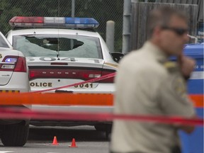 An SQ car with its back window shot out is seen after July 26, 2016 incident in Vaudreuil-Dorion.