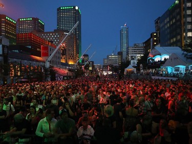 A huge crowd attends Jamie Cullum's concert at Place des Festival on July 4, 2016. It is the second of three big free outdoor blowout concerts at the Montreal International Jazz Festival.