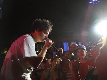 Jamie Cullum joined the crowd during the second of three big free outdoor blowout concerts at the Montreal International Jazz Festival on July 4, 2016.