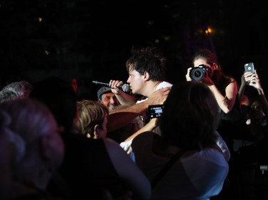 Jamie Cullum joined the crowd during the second of three big free outdoor blowout concerts at the Montreal International Jazz Festival on July 4, 2016.