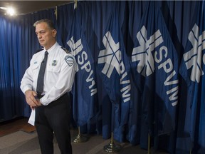 Montreal police director Philippe Pichet waits to be interviewed at SPVM headquarters following press conference Thursday July 7, 2016 announcing four Montreal police officers have been arrested in connection with criminal misconduct.