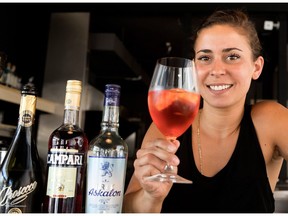 "There's something about a light and bubbly spritz that signals the end of the day and the start of the evening. It's a quintessentially Italian thing," says Fabrizia Rollo, chef and owner of Brïz, an Italian restaurant on St-Denis St. She's holding the Arak Spritz, made from the Middle Eastern anise-flavoured liqueur, Campari and prosecco.