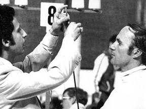 Boris Onishchenko, right, representing the USSR, was disqualified from the 1976 Montreal Olympics for using a rigged epée in fencing.