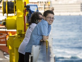 Montrealer Ruby Pratka aboard a ship leaving the Sicilian city of Messina after dropping off a group of migrants in July 2016. Pratka is currently aboard the Aquarius, a former merchant ship, which is helping rescue migrants lost in the Mediterranean.