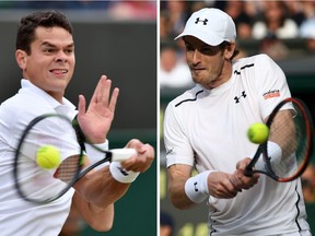 Canada's Milos Raonic (left) and Great Britain's Andy Murray will meet in the Wimbledon men's final on Saturday, July 10.