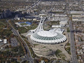 An aerial view of the Olympic Stadium in Montreal.