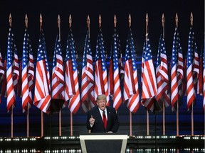 US Republican presidential candidate Donald Trump speaks on the last day of the Republican National Convention on July 21, 2016, in Cleveland, Ohio.