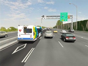 Artist rendering of the reserved bus lane on eastbound Highway 20.