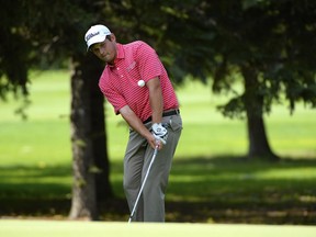 Zachary Edmondson makes a chip shot on the eight hole during round one of the Syncrude Oil Country Championship Presented By AECON at the Glendale Golf and Country Club on July 28, 2016 in Edmonton, Alberta, Canada.
