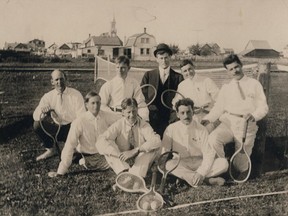 Côte des Neiges Rd., 1915:  Tennis players included Maréchal Nantel (front right), Dominique Bergeron's grandfather.