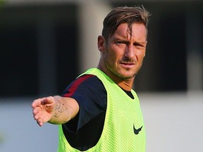 Francesco Totti of AS Roma looks on during a training session at Ohiri Field on July 25, 2016, in Cambridge, Mass.