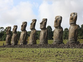 The seven moai in Ahu Akivi on Easter Island were believed to be constructed in the 15th century.