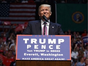 Republican presidential candidate Donald Trump speaks during a campaign rally at Xfinity Arena at Everett, Tuesday, Aug. 30, 2016, in Everett, Wash.