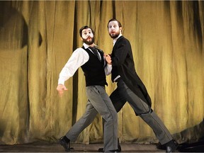 Dostoyevsky's The Double will be played for laughs at Hudson Village Theatre. The adaptation stars Adam Paolozza, left, and Viktor Lukawski.