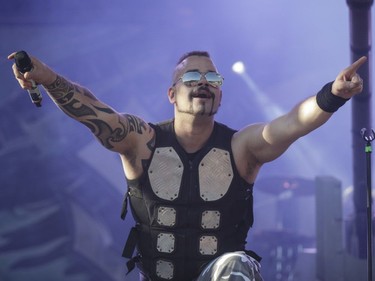 Joakim Broden of the Swedish band Sabaton performs on Day One of the Heavy Montréal music festival at Jean-Drapeau Park in Montreal on Saturday, August 6, 2016.