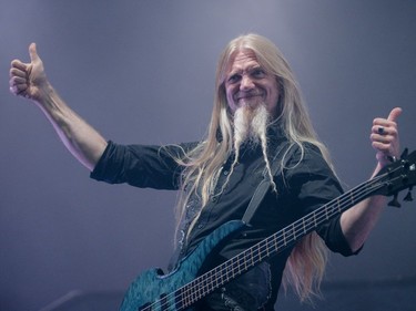 Marco Hietala of the Finnish metal band Nightwish performs on Day One of the Heavy Montréal music festival at Jean-Drapeau Park in Montreal on Saturday, August 6, 2016.