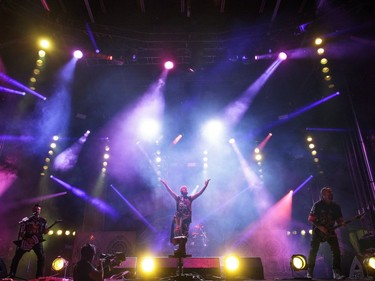 American heavy metal band Five Finger Death Punch performs on Day One of the Heavy Montréal music festival at Jean-Drapeau Park in Montreal on Saturday, August 6, 2016.