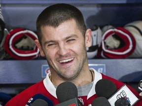 Newly acquired Montreal Canadiens forward Alexander Radulov speaks to the media in Brossard on Monday, Aug. 22, 2016.