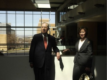 Morris Goodman and his wife,  Rosalind Goodman, at the agora named in their honour at the Université de Montréal, in 2005. At the time Goodman gave his alma mater $3 million to build the agora in the new pharmacy building.