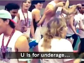 Frame grab from a video of pro rape chant during frosh week activities at St. Mary's University in Halifax in September of 2013.  (YouTube)