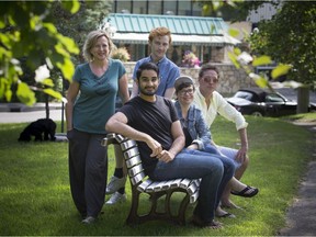 The cast of Private Lives, David Noël, Mary Harvey, (bottom) Rahul Gandhi, Stefanie Buxton, and Brett Watson. Hudson Village Theatre’s artistic director continues his policy of bringing a dash of daring to summer theatre with his radical recasting of the 30s classic.