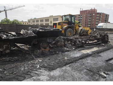 The remains of a tanker truck involved in a fatal crash and fire on Highway 40 west that took place on Aug. 9, 2016.