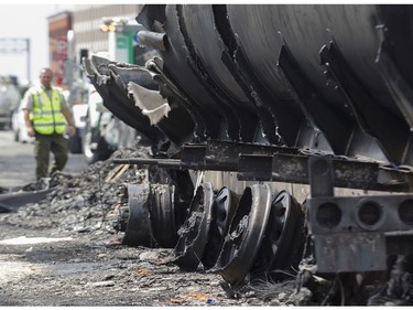 The remains of a tanker truck involved in a fatal crash and fire on Highway 40 west that took place on Aug. 9, 2016.