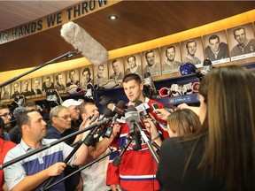 Canadiens free-agent signing Alexander Radulov meets the Montreal media for the first time in the locker room at the Bell Sports Complex in Brossard on Aug. 22, 2016.