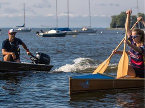 The Pointe-Claire Canoe Club is ranked No. 1 in Quebec. Coach Tamas Buday, a three-time Olympian, puts the U17 Women's C4 team of, front to back, Kayla Dorion, Sophie Marier, Amelia Stephenson and Julia Cornelier through their paces in Pointe-Claire, on Friday, August 26, 2016. Buday will accompany 47 of the club's athletes to the National Championships in Nova Scotia next week. (Dave Sidaway / MONTREAL GAZETTE)