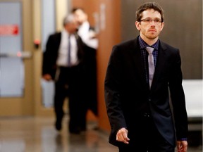 Psychiatrist Joel Watts leaves the courtroom during a break in the the trial of Richard Henry Bain in Montreal on Wednesday August 3, 2016. Bain is on trial for murder and attempted murder in the 2012 provincial election night shootings at the Metropolis.