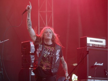 Canadian singer Sebastian Bach performs on Day One of the Heavy Montréal music festival at Jean-Drapeau Park in Montreal on Saturday, August 6, 2016.
