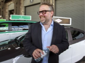 Alexandre Taillefer, Taxelco founder, laughs after finishing an interview at press conference announcing Taxelco's purchase of Diamond Taxi in Montreal Tuesday August 9, 2016.