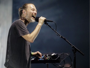 Thom Yorke of the English rock band Radiohead performs on Day Three of the Osheaga Music and Arts Festival at  Jean-Drapeau Park in Montreal on Sunday, July 31, 2016.