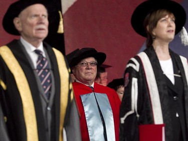 Actor William Shatner stands behind McGill chancellor Arnold Steinberg and principal Heather Munroe-Blum before receiving an honorary doctorate in 2011. The actor received a commerce degree from McGill in 1952.