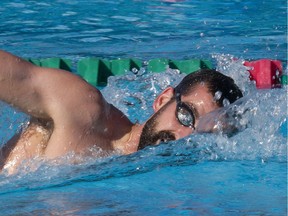 Canadian Paralympic swimmer Benoit Huot trains at Parc Jean Drapeau in Montreal, Tuesday June 14, 2016 for the 2016 Paralympic Games in Rio, Brazil.  He has won 19 medals in four Paralympic Games.