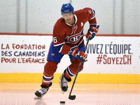 Shea Weber skates in a Canadiens uniform for the first time at the club's practice facility in Brossard on Aug. 8, 2016. The Canadiens acquired Weber from the Nashville Predators on June 29 in exchange for P.K. Subban.