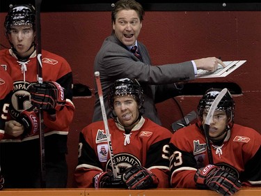 Nov. 21 2008: Quebec City Remparts coach Patrick Roy shouts out plays from behind the bench in Montreal as they play against the Montreal Juniors.